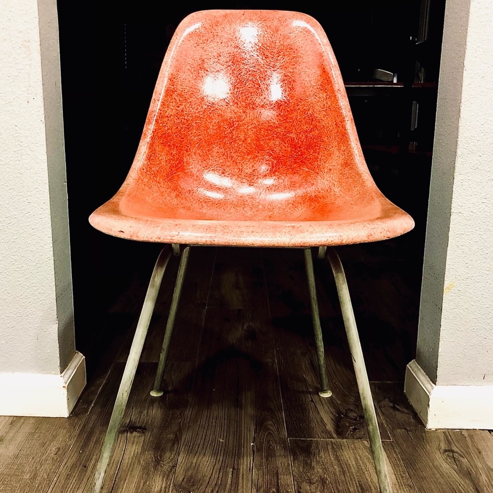 Vintage Mid-Century Herman Miller Eames Fiberglass Shell Chairs Red Orange